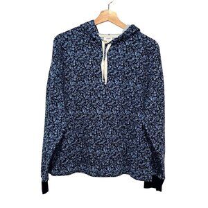 J.Crew Blue Floral Lightweight Stretch Pullover Hoodie Women's Size Large